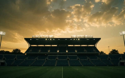 Stadion-Silhouette bei Golden Hour f&uuml;r w&ouml;chentliche Reload-Boni bei WildRobin Casino