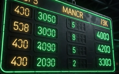 Digitales Scoreboard mit gr&uuml;nen Neon-Lichtern f&uuml;r Freiwetten bei WildRobin Casino