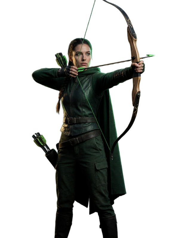 Robin Hood Outlaw-Sportwetterin mit Bogen und Pfeil im Abenteuer-Look von WildRobin Casino